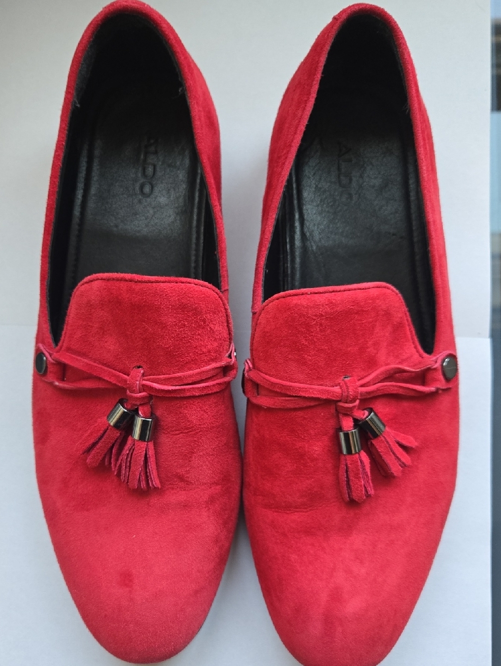 Aldo's Mens Red Suede Tassel Loafers Slip On Dress Shoes